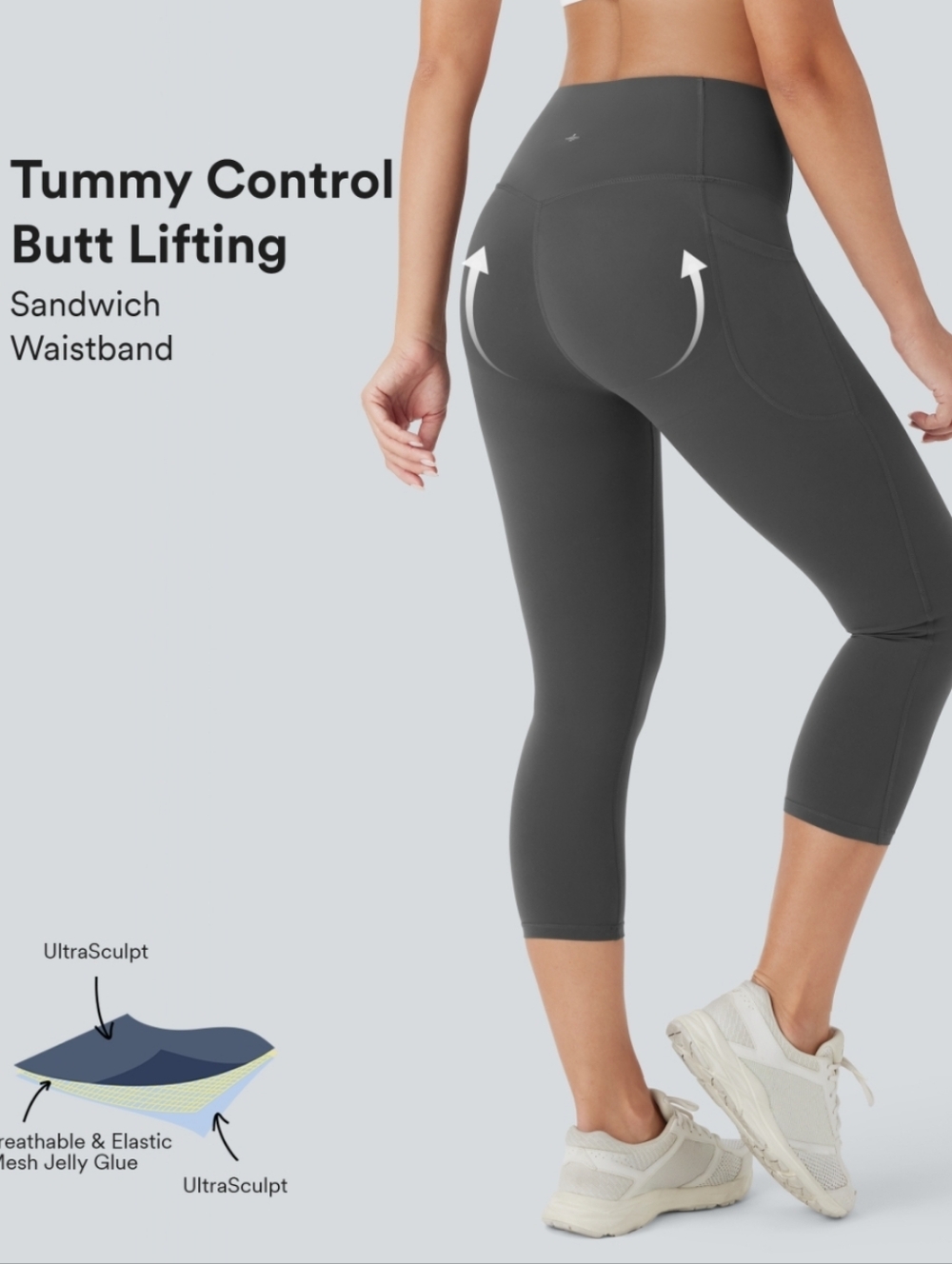 High-Rise Tummy Control Capri Leggings - Gray